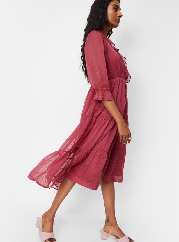 Women Dobby Woven Tiered Dress