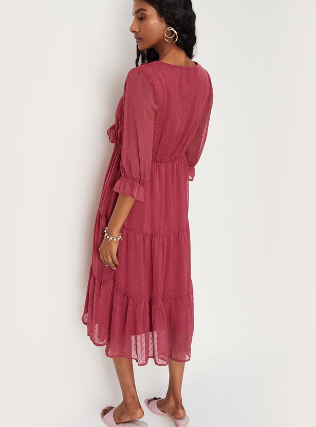 Women Dobby Woven Tiered Dress
