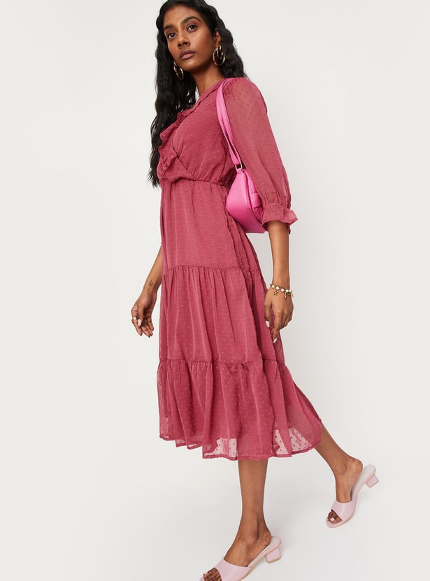 Women Dobby Woven Tiered Dress