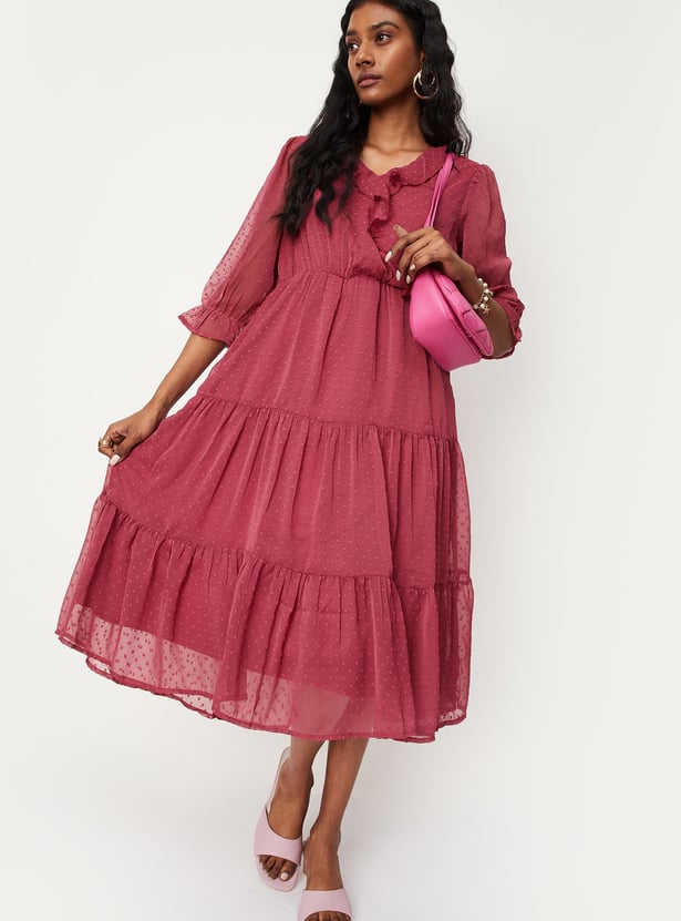 Women Dobby Woven Tiered Dress