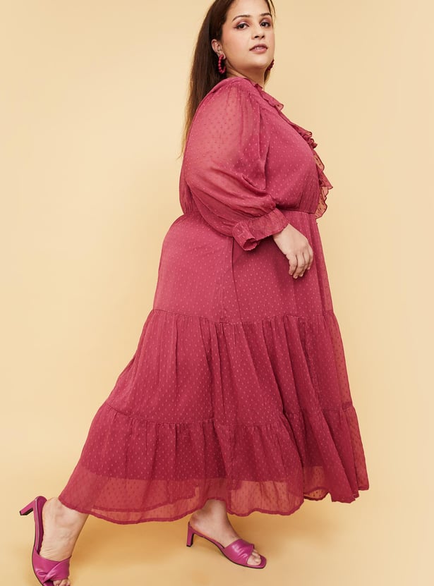 Women Dobby Woven Tiered Dress