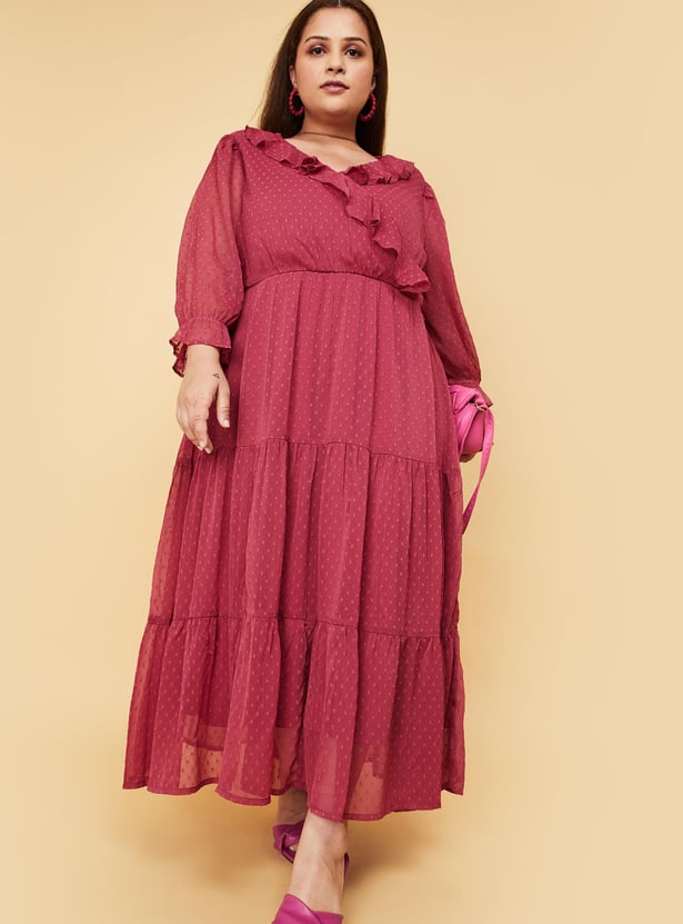 Women Dobby Woven Tiered Dress