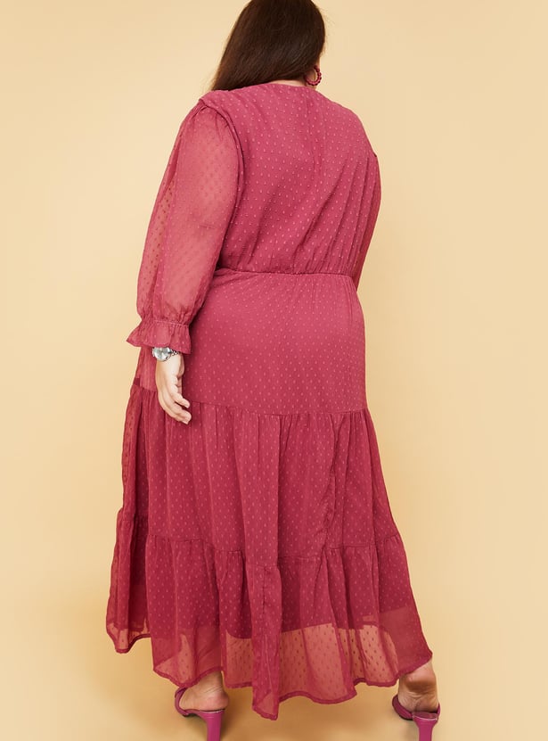 Women Dobby Woven Tiered Dress
