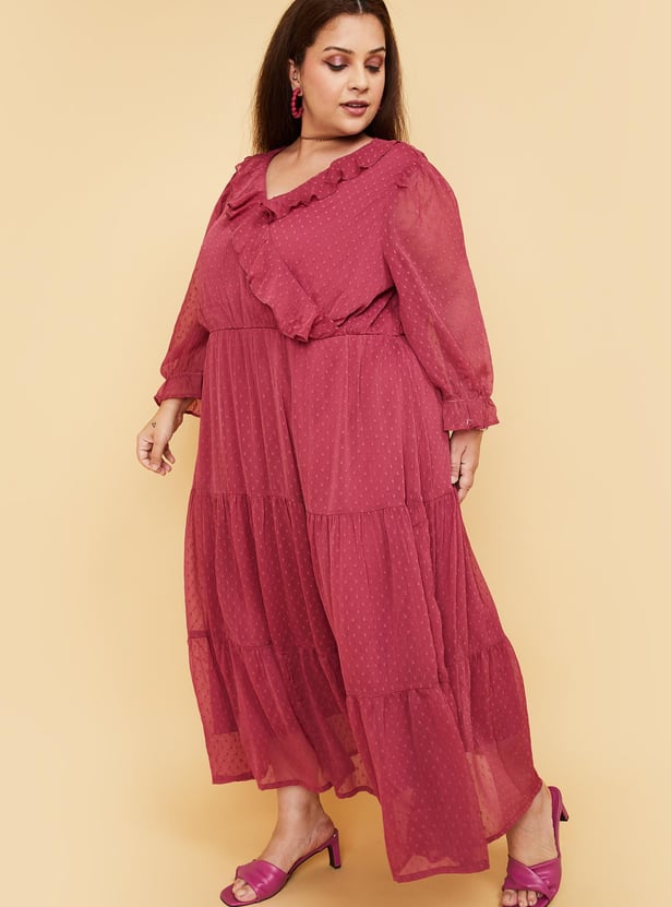 Women Dobby Woven Tiered Dress