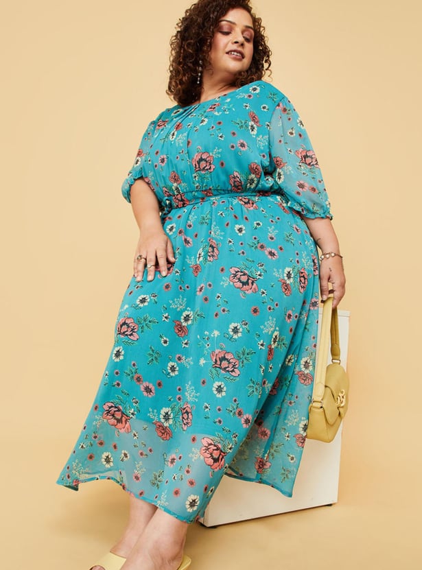 Women Printed Puffed Sleeves Dress