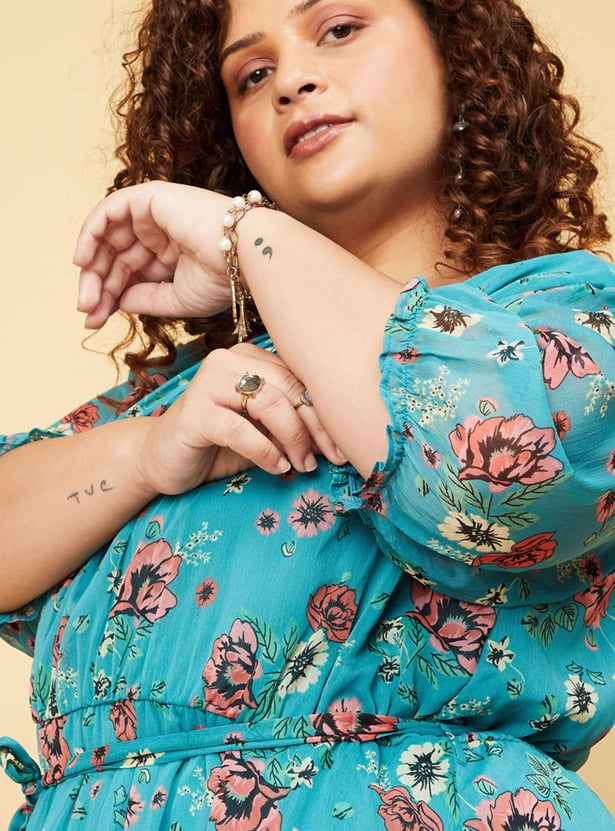 Women Printed Puffed Sleeves Dress