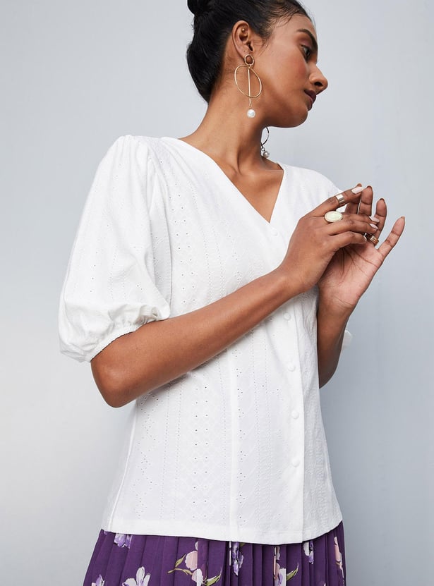 Women Schiffli Button-Down Top