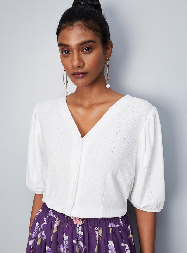 Women Schiffli Button-Down Top