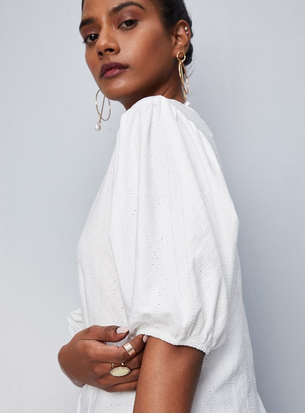 Women Schiffli Button-Down Top