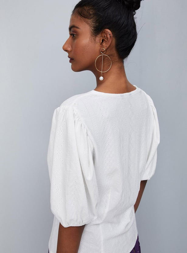 Women Schiffli Button-Down Top