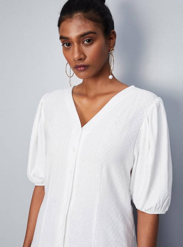 Women Schiffli Button-Down Top