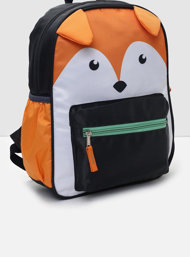 Boys Fox Printed Zip-Closure Backpack