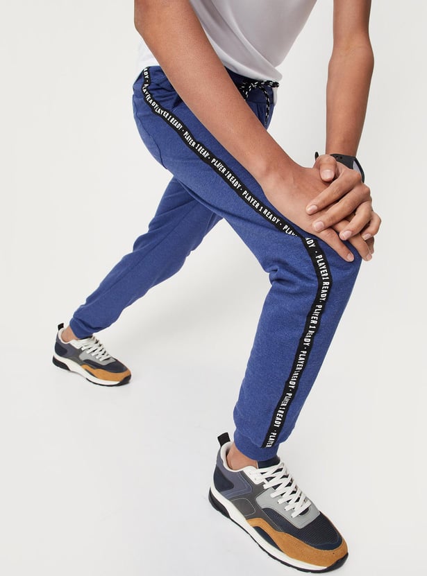 Boys Typographic Printed Full-Length Joggers with Tape Detail