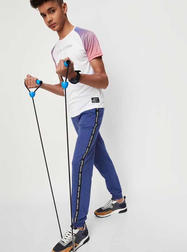 Boys Typographic Printed Full-Length Joggers with Tape Detail
