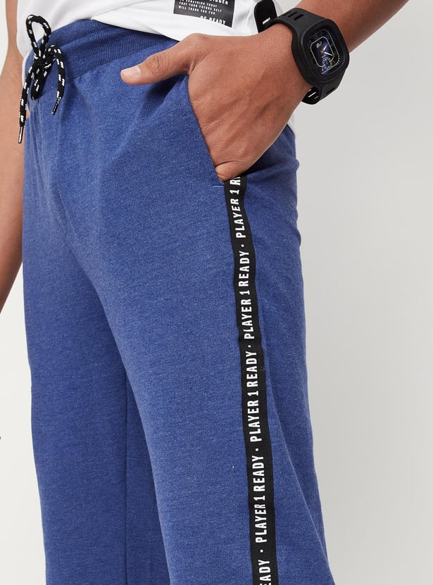 Boys Typographic Printed Full-Length Joggers with Tape Detail