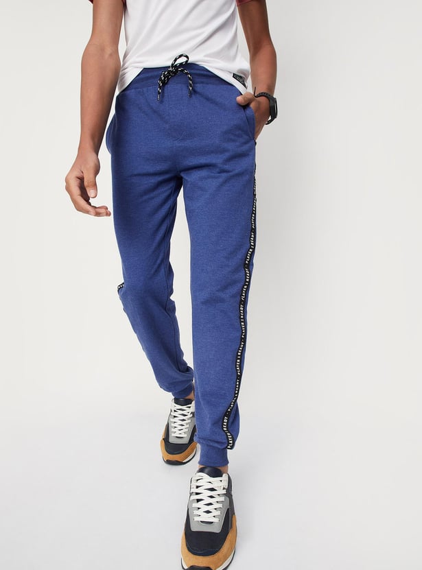 Boys Typographic Printed Full-Length Joggers with Tape Detail