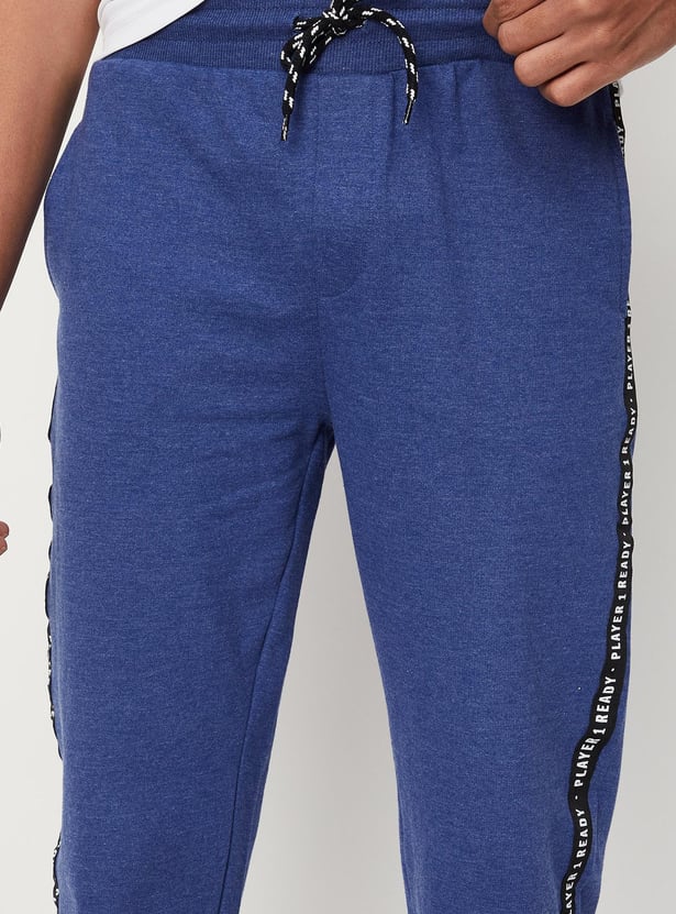Boys Typographic Printed Full-Length Joggers with Tape Detail