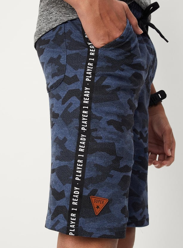 Boys Camouflage Printed Drawstring Knit Shorts
