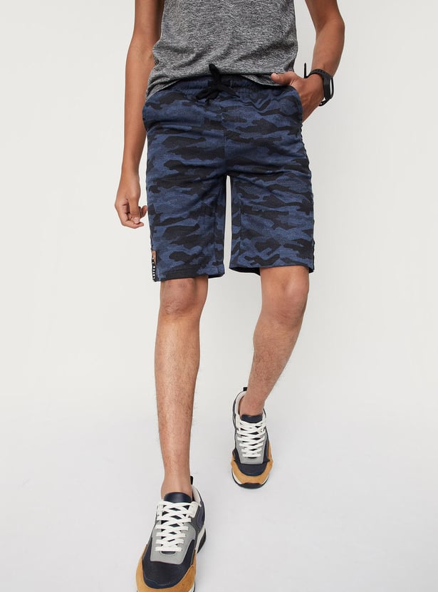Boys Camouflage Printed Drawstring Knit Shorts