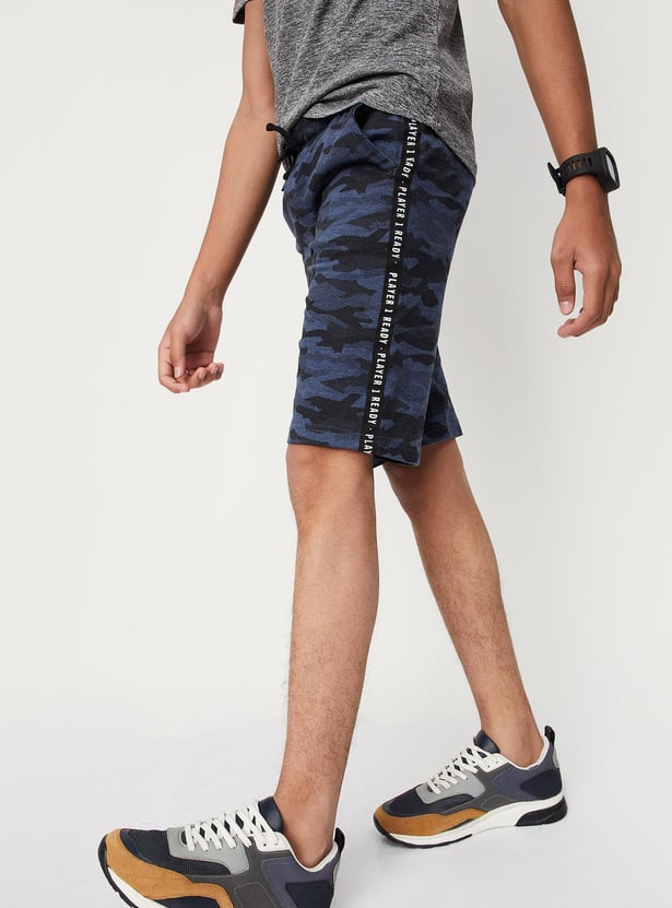 Boys Camouflage Printed Drawstring Knit Shorts