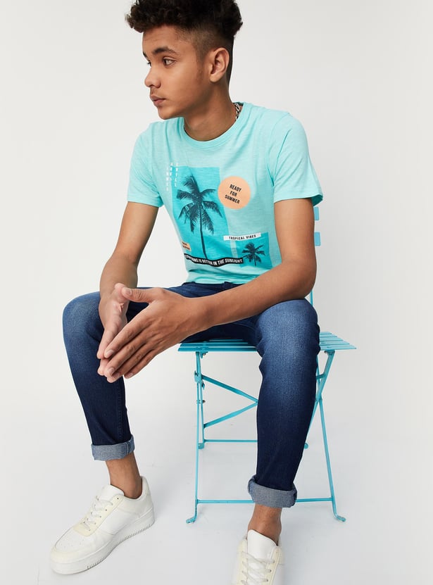 Boys Graphic Printed Crew Neck Knit T-shirt