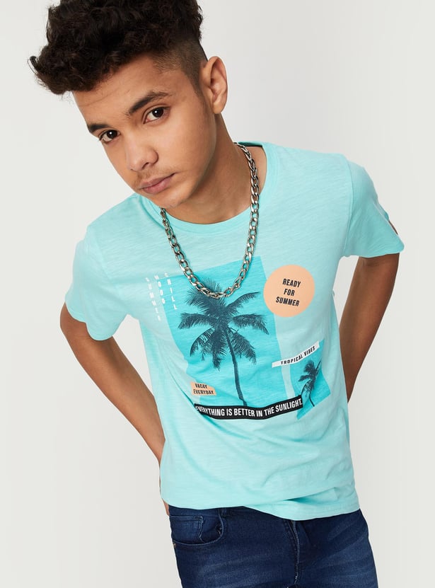 Boys Graphic Printed Crew Neck Knit T-shirt