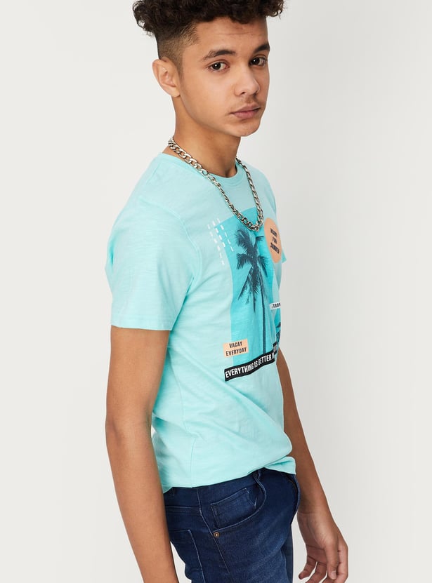 Boys Graphic Printed Crew Neck Knit T-shirt
