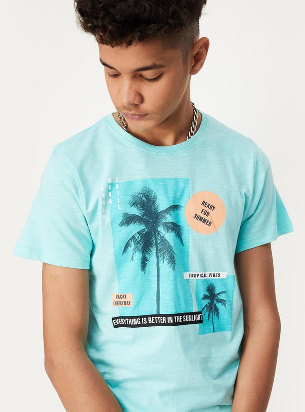 Boys Graphic Printed Crew Neck Knit T-shirt