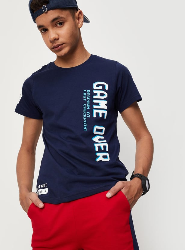 Boys Placement Printed Crew Neck T-shirt
