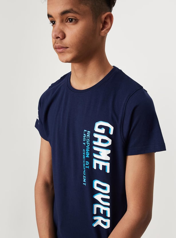 Boys Placement Printed Crew Neck T-shirt