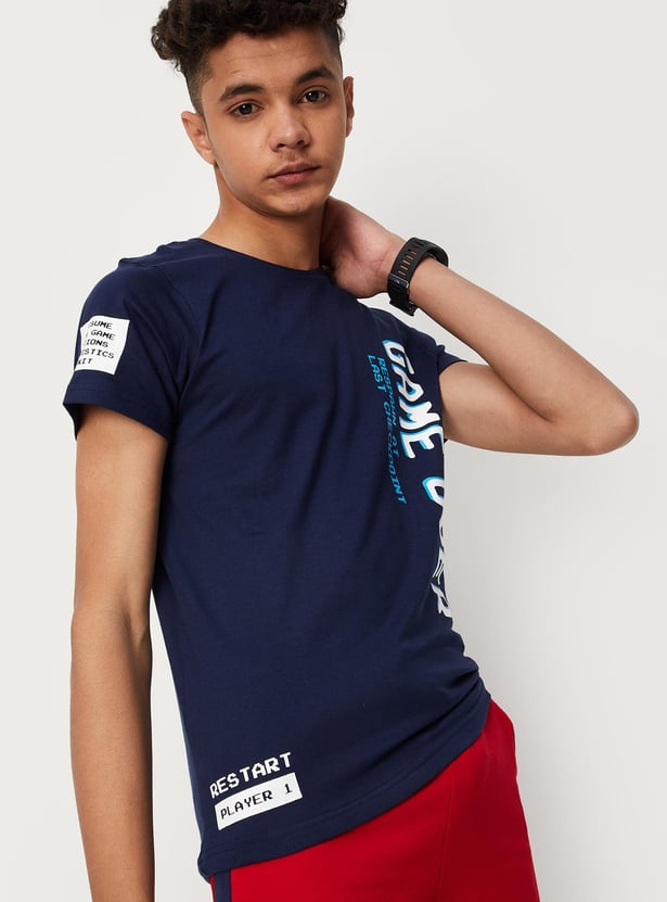 Boys Placement Printed Crew Neck T-shirt