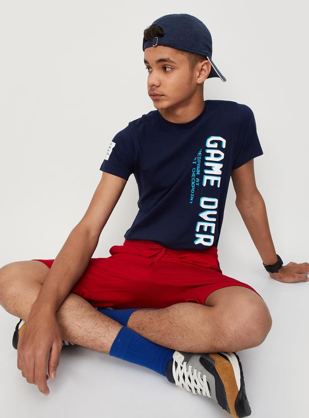 Boys Placement Printed Crew Neck T-shirt