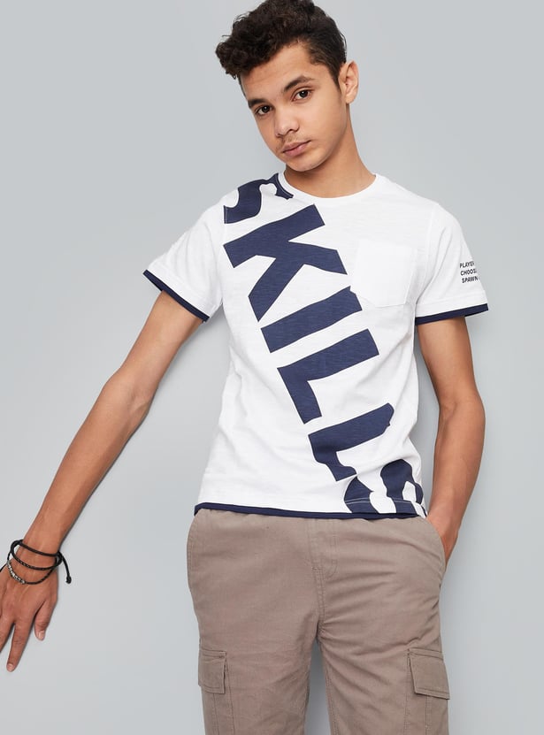 Boys Typographic Printed Crew Neck T-shirt