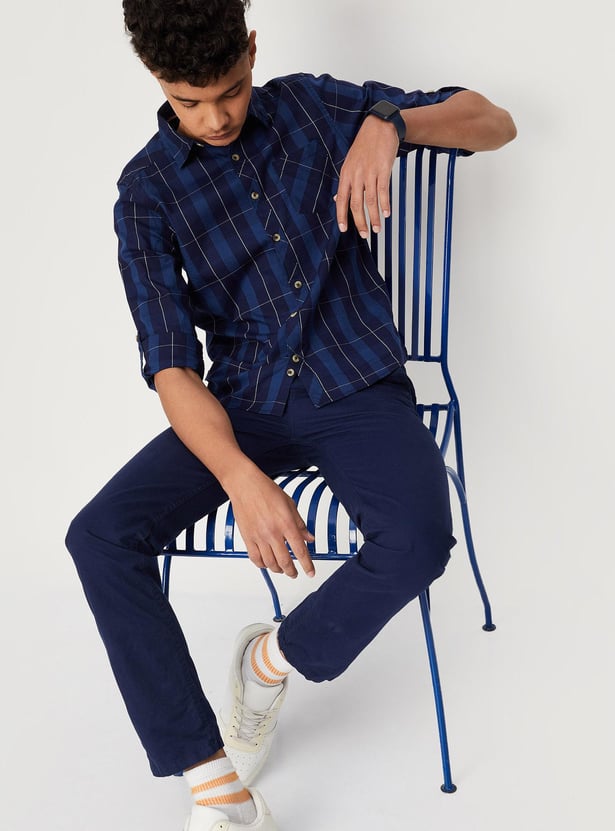 Boys Checked Rolled-Up Sleeves Casual Shirt