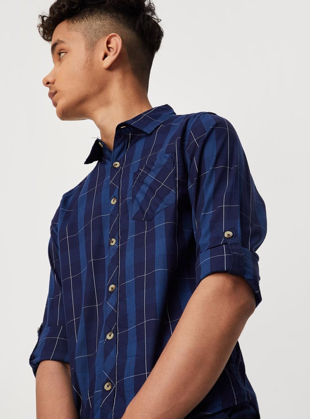 Boys Checked Rolled-Up Sleeves Casual Shirt