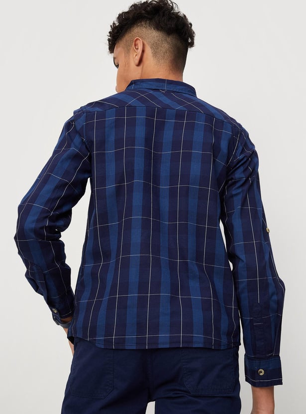 Boys Checked Rolled-Up Sleeves Casual Shirt