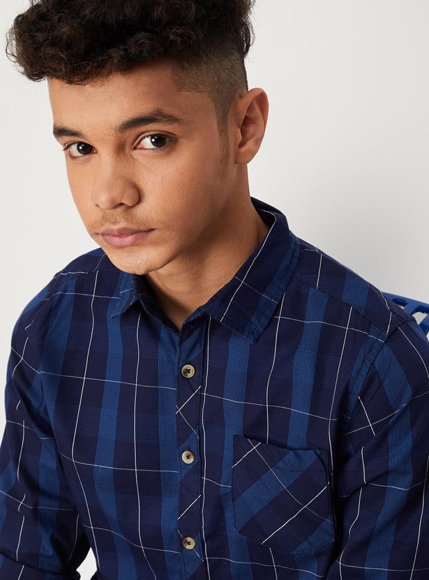 Boys Checked Rolled-Up Sleeves Casual Shirt