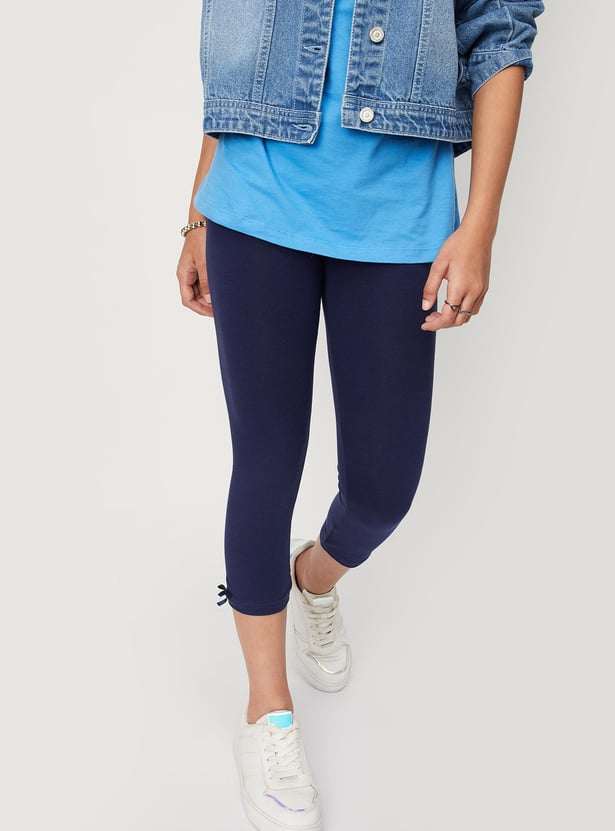 Girls Solid 3/4th Length Leggings