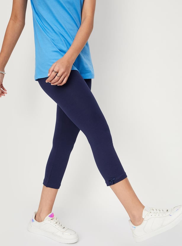 Girls Solid 3/4th Length Leggings