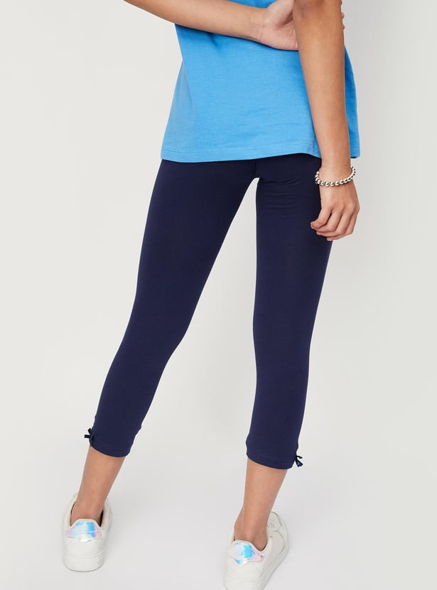 Girls Solid 3/4th Length Leggings