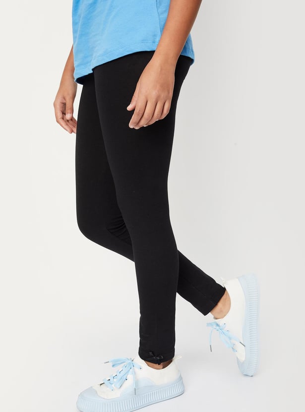 Girls Solid Full-Length Leggings