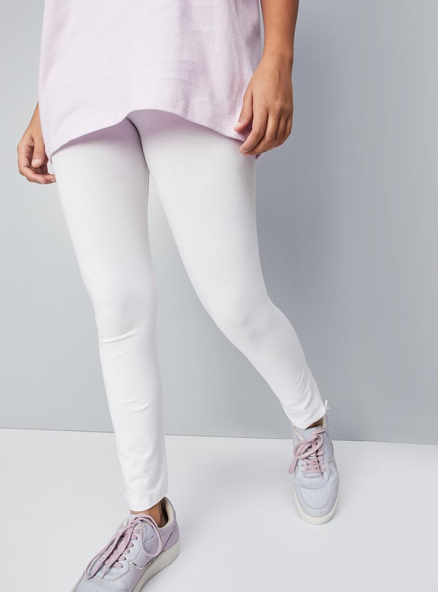 Girls Solid Full-Length Leggings