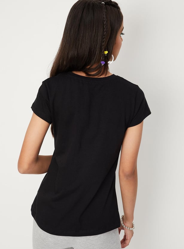 Girls Pure Cotton Typographic Printed T-shirt