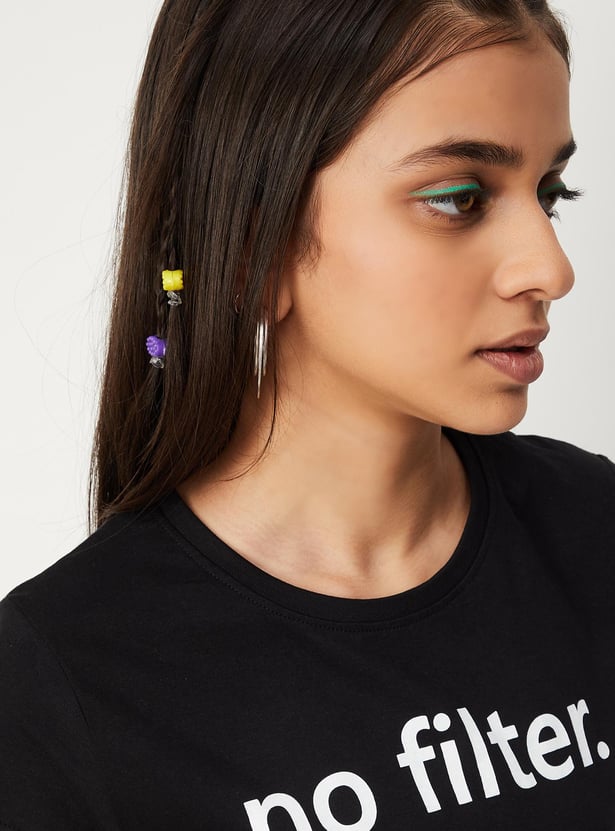 Girls Pure Cotton Typographic Printed T-shirt