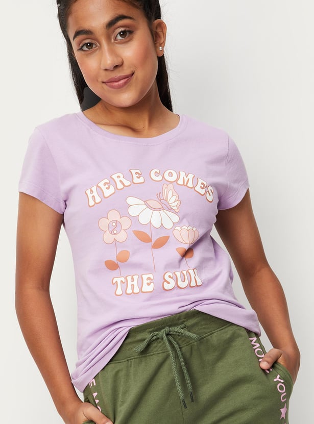 Girls Pure Cotton Graphic Printed Knit T-shirt