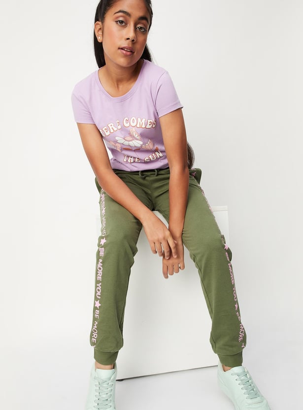 Girls Pure Cotton Graphic Printed Knit T-shirt