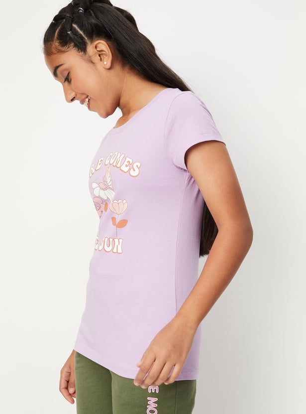 Girls Pure Cotton Graphic Printed Knit T-shirt