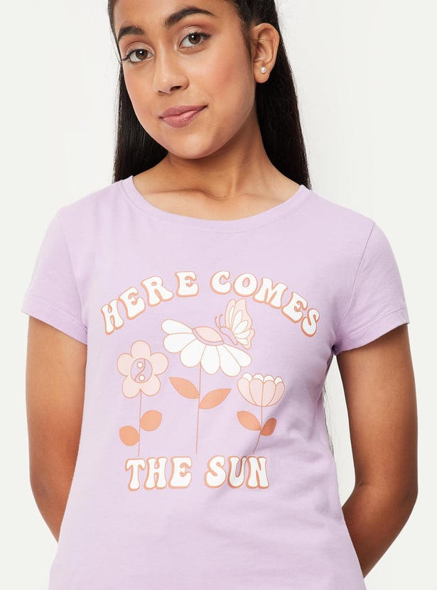 Girls Pure Cotton Graphic Printed Knit T-shirt