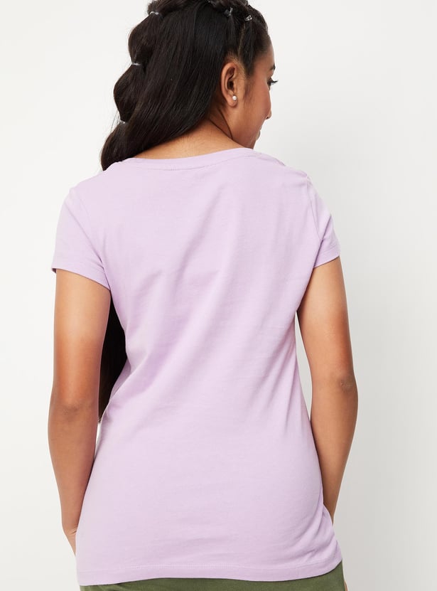 Girls Pure Cotton Graphic Printed Knit T-shirt