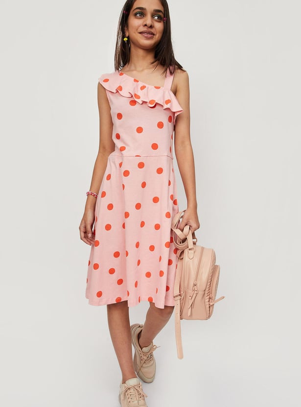 Girls Printed One-Shoulder Ruffle Dress